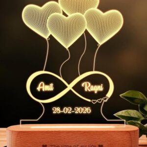 Lámpara de Ilusión 3D en Forma de Corazón – Regalo Personalizado con Nombres para Parejas {INDIA}