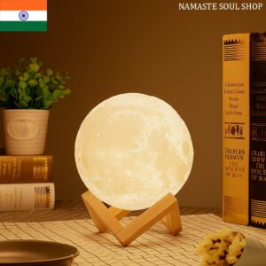 Lámpara de Luna 3D con 7 Colores Cambiantes, Control Táctil y Base de Madera {INDIA}