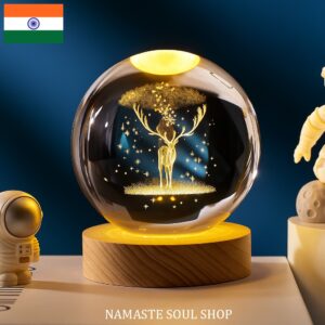 Lámpara Nocturna de Cristal 3D con Reno y Base de Madera LED {INDIA}