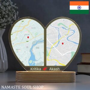 Lámpara LED de Noche con Corazón Personalizado – Con Nombres y Ubicación del Amor en el Mapa {INDIA}